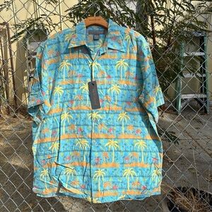 Tori Richard NWT Men’s Hawaiian Silk Ocean Drive Blue Palm Tree Print Shirt